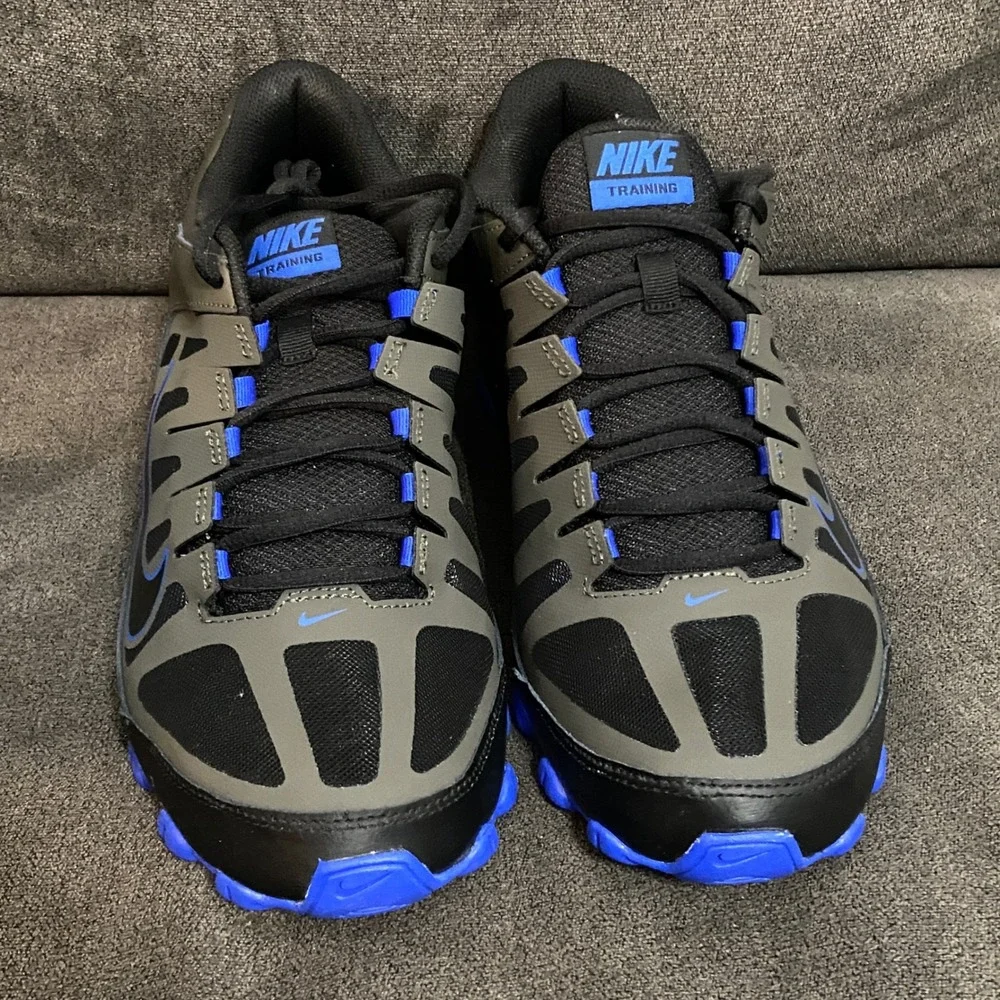 Nike Reax 8 TR Mesh Mens 10 Newsprint Black Racer Blue Training Shoes 621716-012